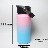 Bouteille isotherme en acier inoxydable de 450 ml, anti-fuite, sans BPA, avec couvercle à clapet breveté et poignée amovible, personnalisable, vente en gros