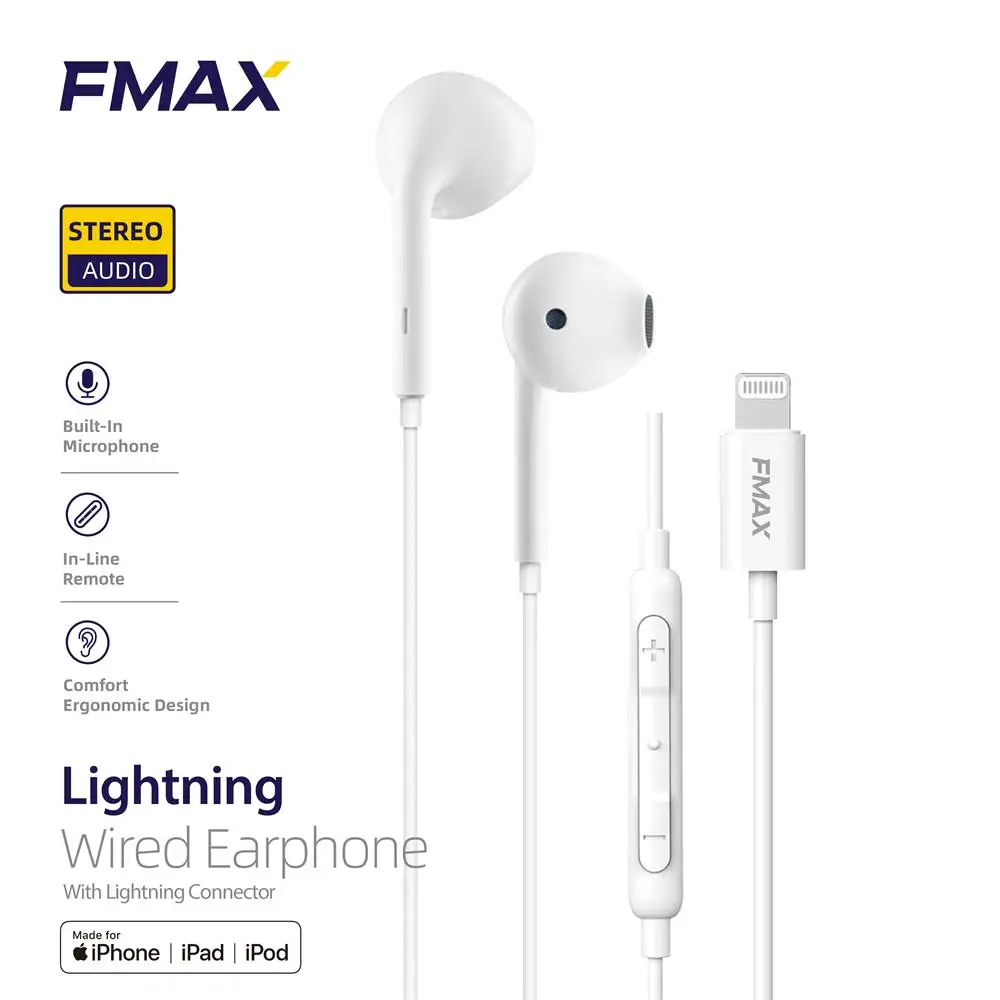 FMAX Trending products MFi Certified Wired Earbuds for iPhone with Microphone wired earphones for apple with mic