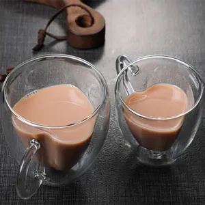 Tazza da caffè in vetro a doppia parete a forma di cuore a forma di cuore tazza da tè in vetro personalizzata con succo di latte e acqua