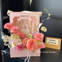 Vente en gros de matériel d'emballage pour fleuriste rose Nouveau design Boîte à sculptures en papier féerique Sac d'emballage de fleurs fait à la main Arrangement de bouquet