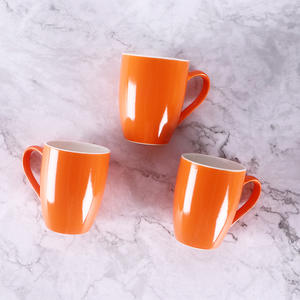 Orange Ceramic Coffee <b>Mugs</b> <b>Set</b> Of Six Solid Color With Brown Handles For Gift Giveaways And Daily Use - Product Image 3
