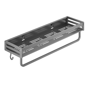 Wall Mounted Aluminum Storage Rack <b>With</b> <b>Hooks</b> And <b>Shelves</b> Punch Free Rectangle Design For Kitchen - Product Image 5