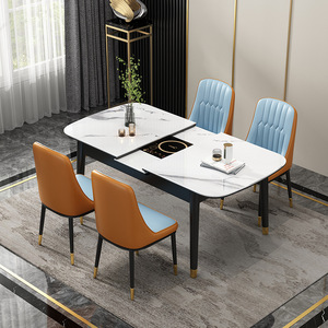 Ensemble de table à manger moderne et minimaliste en pierre frittée pliable, table rectangulaire avec cuisinière à <span class=keywords><strong>induction</strong></span> rétractable <span class=keywords><strong>pour</strong></span> petite maison - Product Image 1