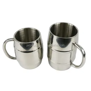 16OZ Double Wall Durable Insulated Stainless Steel Metal Beer Mug With Barrel Shape