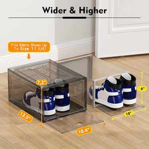 Large Foldable Single <b>Shoe</b> Storage <b>Box</b> Fit Size 13 Closet Space Save Stackable <b>Shoe</b> Rack Sneaker Container Bin <b>Clear</b> Plastic - Product Image 2
