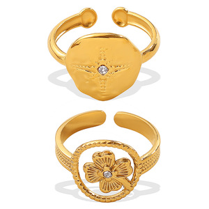 Bague ouverte en or avec motif floral et sertissage à griffes de diamants, bijou unisexe, cadeau - Product Image 5