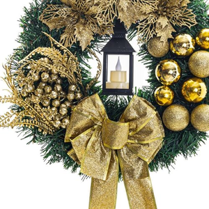 Anillo de Flores de Piña Dorado para Decoración Navideña, Anillo de Flores Navideño para Colgar en la Puerta, Decoración Interior - Product Image 5