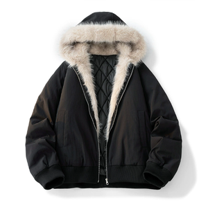 Parka de travail en coton unisexe, col en fourrure, épaisse, style couple, à capuche, pour automne et hiver - Product Image 4