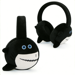 Orejeras de peluche personalizadas para niños, calentadores de orejas de animales para el invierno, orejeras de tiburón blanco y negro - Product Image 1