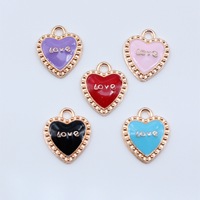 Amuleto de Corazón Rojo con Puntos, en Aleación de Zinc con Esmalte Dorado, para Pulseras de la Amistad, Regalos