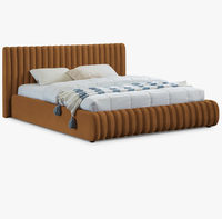 Cama Matrimonial Grande de Lujo Nórdica Moderna de Tela Blanca, Cama Doble Suave de Diseño Modular para Villa