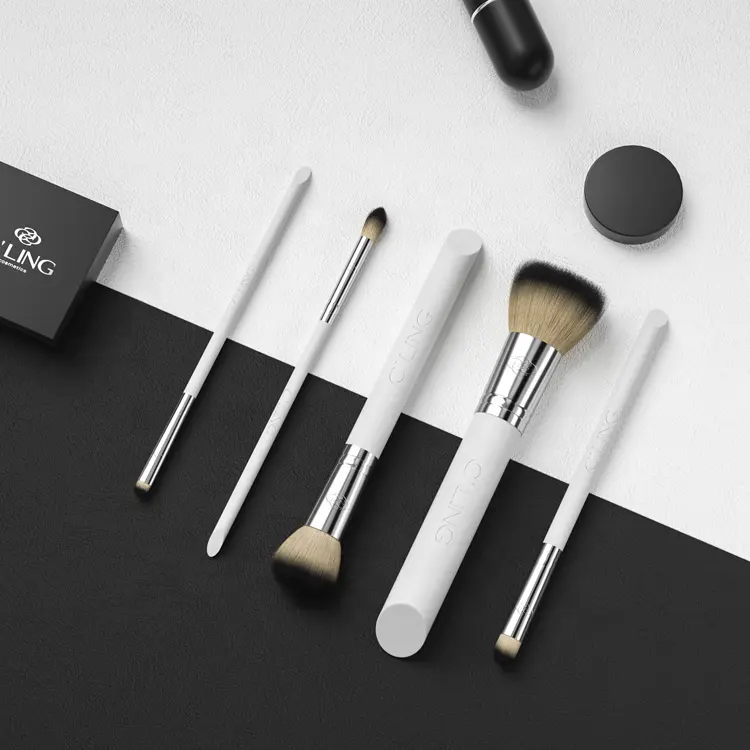 Private Label Nieuwe Design Brush Style Set Custom Features 4 Stuks Schoonheidsborstels 2024 Nieuwe Product Grijze Borstels Voor Make Up Girls