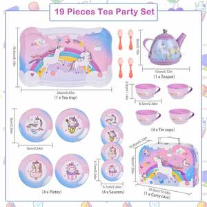 19 pezzi Set di teiera per bambini unicorno Set per teiera per bambini fingere di giocare in età prescolare giocattolo da cucina <span class=keywords><strong>con</strong></span> piatti per Tea Party scatola regalo teiera - Product Image 4