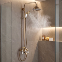 Ensemble de douche mural monocommande en laiton poli, style rétro européen moderne, avec pommeau de douche pluie à jet régulé et mitigeur en céramique