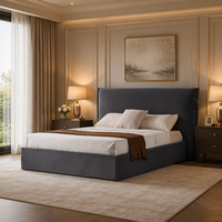 Lit plateforme moderne en velours capitonné, taille King, tête de lit extra haute à volants, mobilier de luxe pour chambre à coucher