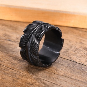 Fashion Design <b>Men</b> Jewelry <b>Ring</b> Stainless Steel <b>Silver</b> Color Vintage Feather <b>Ring</b> - Product Image 2