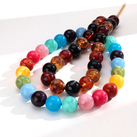 Collier fantaisie coloré pour femme, chaîne arc-en-ciel, perles rondes en marbre et ambre de 20 mm, fait main, cadeau