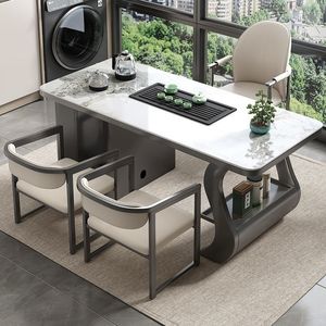 Modern Stone Slab Tea <b>Table</b> With Integrated Kettle Chair Set For Office Living Room - Product Image 2