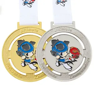 Custom soft enamel zinc alloy Taekwondo animation characters gold, silver, bronze children's competition creative MEDALS