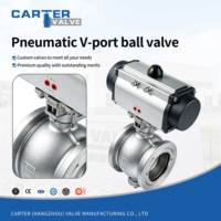 Vanne à boisseau sphérique pneumatique à encoche en V, en acier au carbone et acier inoxydable, à brides, simple ou double action, résistante à l'usure, pour boues, pâtes et applications minières, norme ANSI