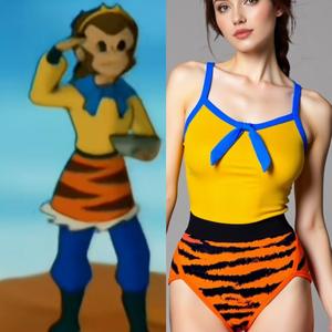 King Mcgreen Star Girls traje de baño adelgazante sin espalda estilo de carreras Sun Wukong Monkey King Sexy traje de baño femenino Patchwork <span class=keywords><strong>Bikini</strong></span> - Product Image 1