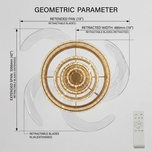 Ventilateur de plafond LED en cristal européen moderne avec moteur DC pour salon, lustre LED avec télécommande - Product Image 4