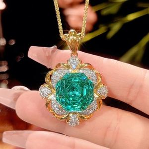 Elegance Fashion Eco-friendly Copper 16-14MM Green Zircon Gold Plated Floral Pendant <b>Earrings</b> Set Italian Jewelry Sets - Product Image 4