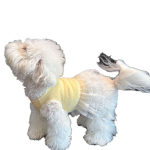 Le haut sans manches en coton imprimé avec patchwork de dentelle, idéal pour le printemps/été, convient aux vêtements pour animaux de compagnie de petite à moyenne taille. - Product Image 1