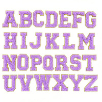 Patchs lettres 3D thermocollants en chenille dorée scintillante A-Z légers pour vêtements, chapeaux, sacs, chaussures (52 couleurs, taille unique)