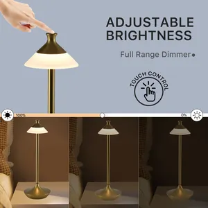 Neustil dimmbare Tischlampe für Heimdekoration Led Gold-USB-Aufladbare Batterie schnurlose Tischlampen Luxusgeschenk