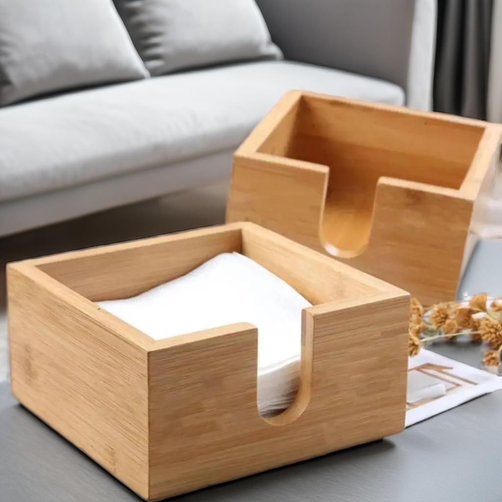 Eco Friendly Bamboo Solid Napkin Box Paper Holder Custom Tissue Storage Container Home Living Bath Room Natural Square Shape Use