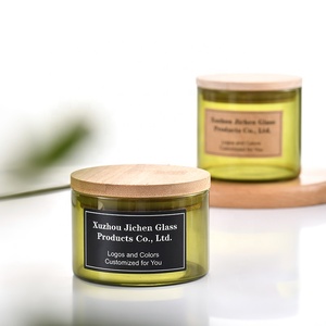 Pot <span class=keywords><strong>à</strong></span> bougie en verre givré vert <span class=keywords><strong>à</strong></span> large ouverture avec couvercle en bois, 3 mèches, idéal <span class=keywords><strong>pour</strong></span> la fabrication de bougies de luxe - Product Image 6