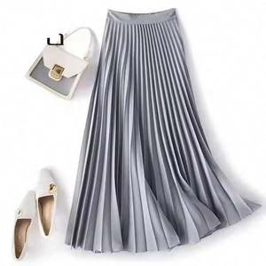 กระโปรงพลีท Lucyever สำหรับผู้หญิง กระโปรงทรงเอเอวสูงผ้าซาตินหรูหรา กระโปรงยาวสีพื้นเข้าได้กับทุกชุด เหมาะสำหรับใส่ทำงาน - Product Image 4