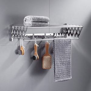Porte-serviettes mural pliable moderne en acier inoxydable avec crochets et étagère à double niveau pour salle de bain, séchoir extensible de 60 cm - Product Image 2