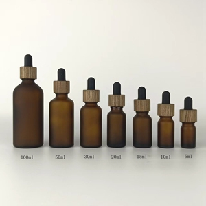 Botella de Vidrio Ámbar Esmerilado de 10 ml, 15 ml, 30 ml, 50 ml, 100 ml para Aceites Esenciales y Cosméticos con Gotero de Bambú y Tapa de Madera Marrón Oscuro - Product Image 6