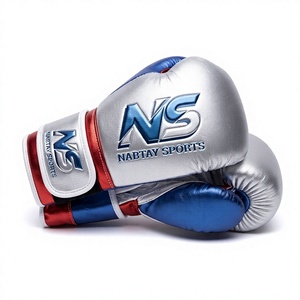 Nabtay Sports Boxing <b>Gloves</b> <b>Silver</b> Blue Red Real Leather Custom Design Lightweight for Closure Breathable Non-Slip Unisex Adult - Product Image 3