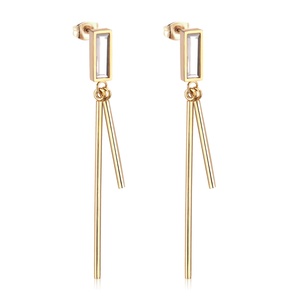 Pendientes Largos de Acero Inoxidable con Baño de Oro PVD de 18K, Elegantes y Populares, con Circonita Rectangular, para Mujer - Product Image 2