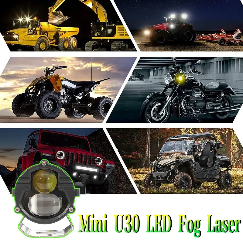 Lampu sorot Eksternal Led U30 putih, lampu depan kabut Laser Led Off-road cahaya tinggi