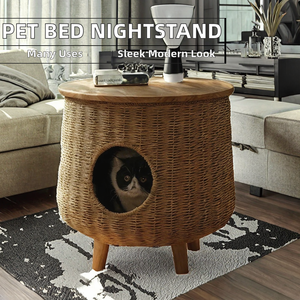 Modern Solid Breathable Cat <b>Bed</b> <b>Cave</b> with Rattan Wood for Living Room-Summer & Winter Use - Product Image 2