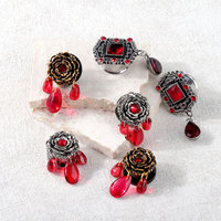 Lingchee Jauges d'oreille en acier inoxydable Red Gem Dangle Plugs Tunnels Vis Back Rose Flower Expander