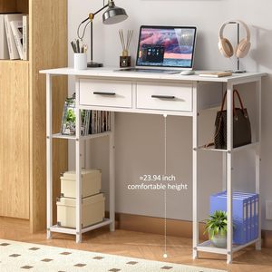 Escritorio Moderno Blanco <span class=keywords><strong>de</strong></span> 37.3 Pulgadas con Cajones y Estante <span class=keywords><strong>de</strong></span> Almacenamiento. Ideal para Niños y Adolescentes, Escritorio <span class=keywords><strong>de</strong></span> Estudio y Tocador <span class=keywords><strong>de</strong></span> Maquillaje para Dormitorio - Product Image 2