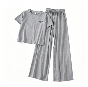 Nouvel ensemble deux pièces coréen pour femme, collection été 2026, tenue décontractée pour petites tailles, haut à manches courtes et pantalon large tendance - Product Image 1