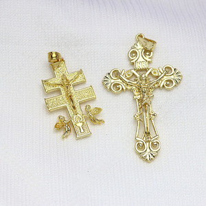 CZ9301 Crucifix Rétro Massif Plaqué Or 18 carats avec Anges, Pendentif Double Croix de Caravaca de <span class=keywords><strong>la</strong></span> <span class=keywords><strong>Cruz</strong></span> Jésus avec Anges - Product Image 5