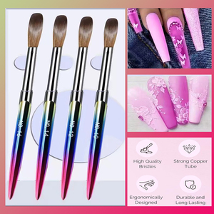 Flat Crystal Nail Art Gel <b>Brush</b> Crimped Ferrule Metal Stem Nylon Bristle Painting Drawing Liner <b>Brush</b> for Acrylic UV Gel - Product Image 6