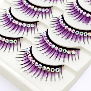 Wholesale 5pairs 3D Crossing 3D Natural Feeling Eyelashes Exaggerated Fashion Glitter Colorful Lashes Dramatic Handmade Parties