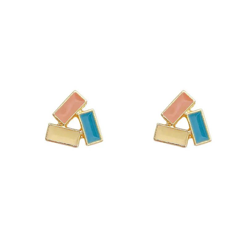 Anting-Anting Kancing Segitiga Geometris Vintage Korea, Anting-Anting Berongga Enamel Modis, Perhiasan Tren Aksesori