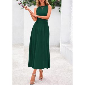 Vestido de punto plisado sin mangas de longitud midi para mujer FOXA, estilo casual, para trabajo o cóctel, color verde, primavera-verano - Product Image 6