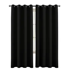 Cortinas blackout para sala de estar, cor sólida, personalizadas Amity, em poliéster americano, cor preta, para quarto