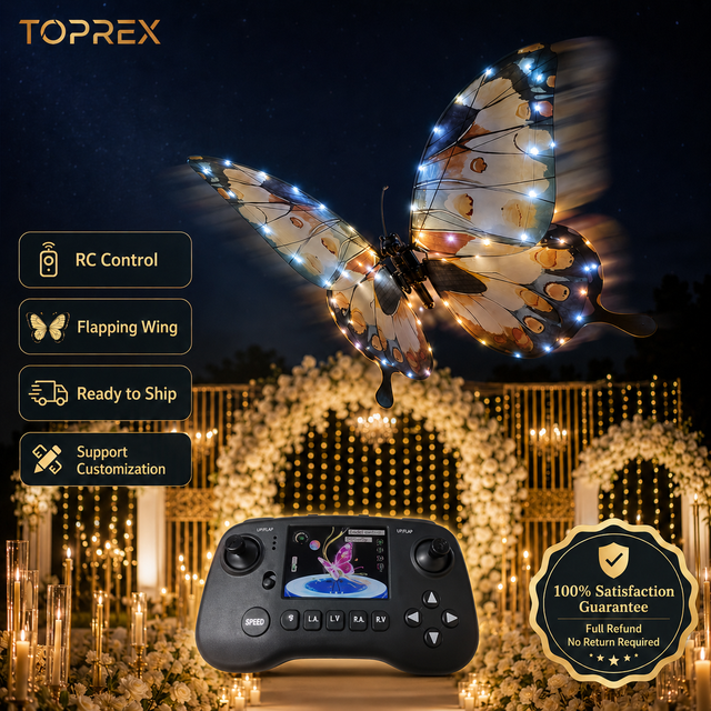 TOPREX Simulation Bionic Butterfly Drone Flapping Wing Rc Flying Toy for Wedding Music Festival Stage Show Commercial Display