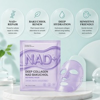 Masque facial en feuille hydratant anti-rides OEM pour peau de verre, avec NAD+, Bakuchiol, Collagène et Peptides, en hydrogel
